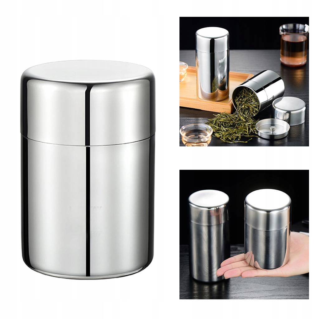 Tea Can w/ Airtight Lid,Stainless Steel Tea Storage 400ml 7.5x11cm
