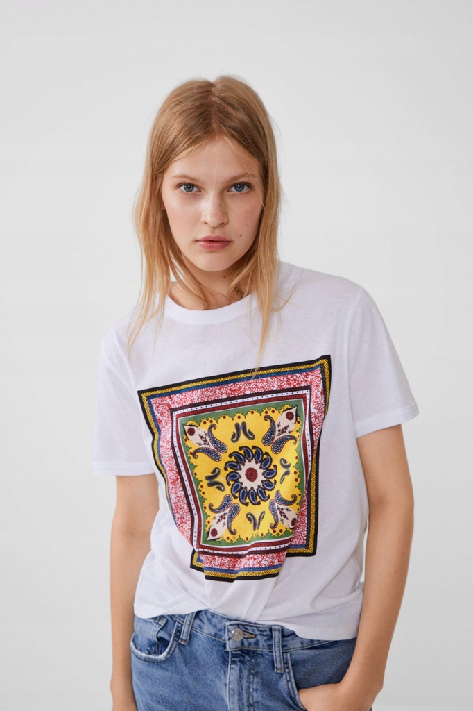 P4S055 ZARA__Z06 BIAŁY T-SHIRT PRINT__M