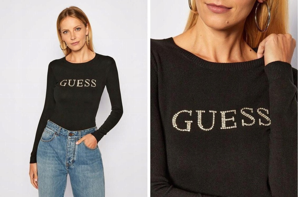 M017G12 SWETER NAPIS DŻETY DŁUGI RĘKAW GUESS S