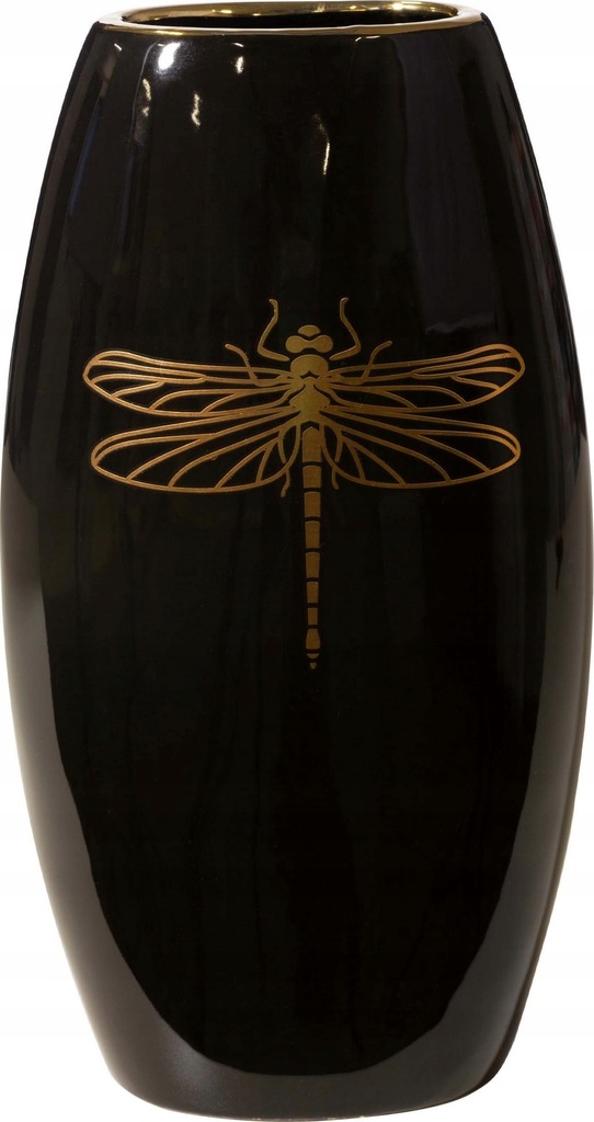 Wazon ceramika czarno - złoty ważka 35 cm