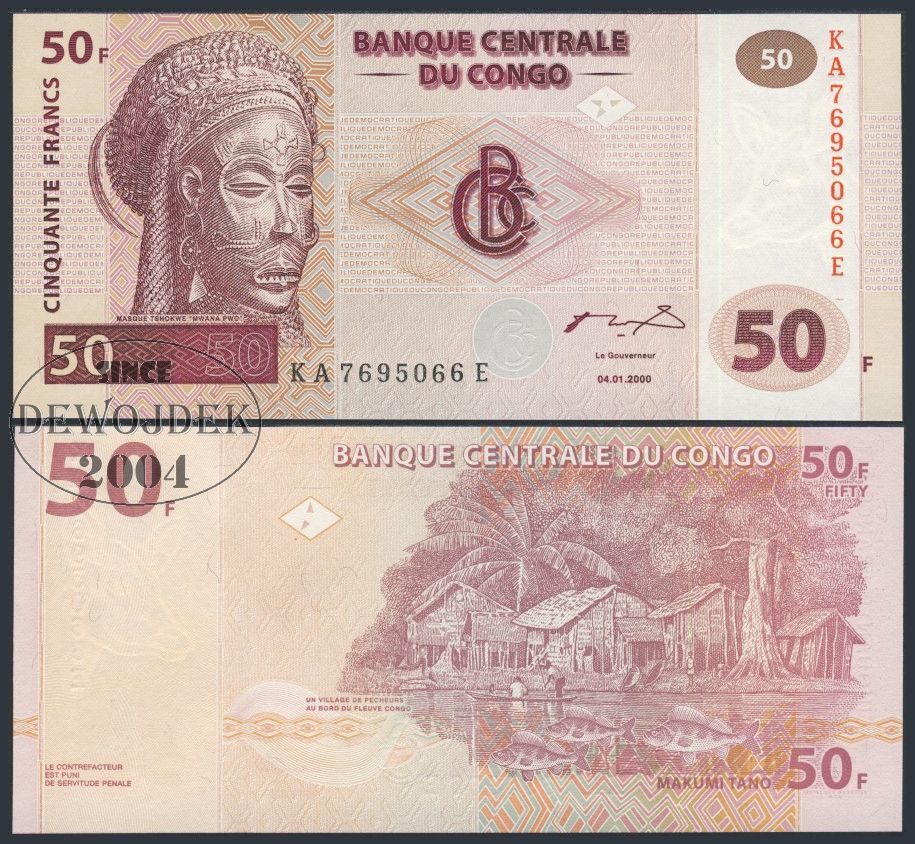 BNB - KONGO 50 Franków 2000 KA # seria dwuliterowa # P91Ab # UNC