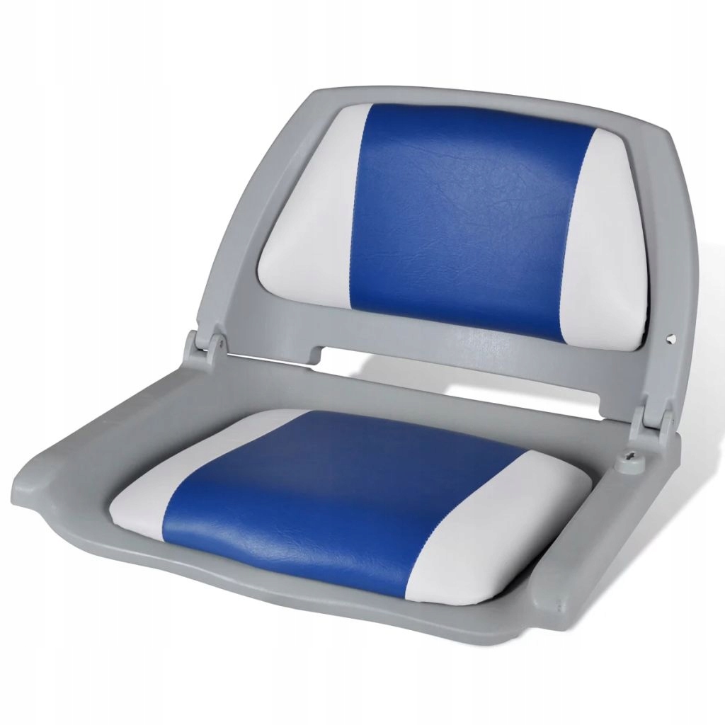 Składany fotel na łódź, biało-niebieski z poduszką