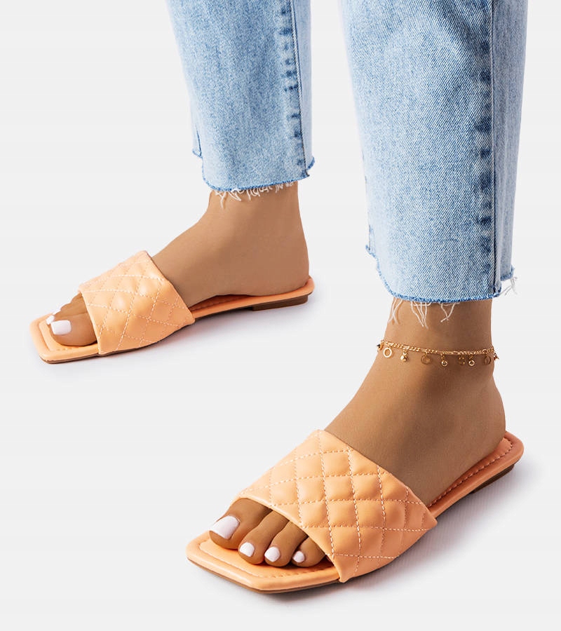Pomarańczowe pikowane eleganckie klapki LS-86 37