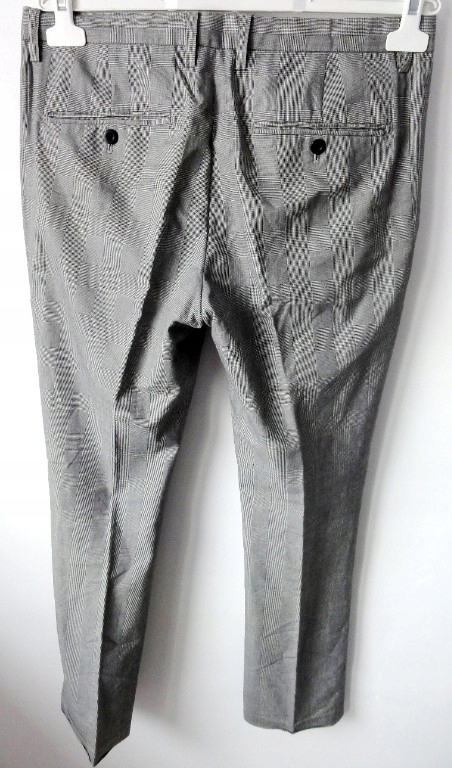 eleganckie szare męskie spodnie w kratkę 82 cm