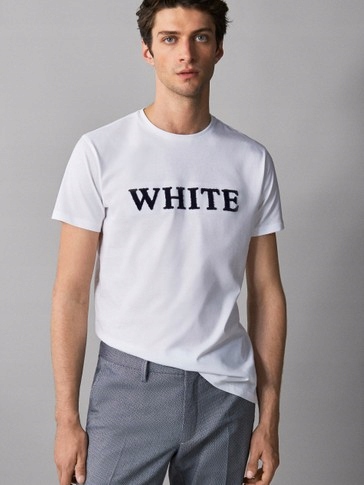MASSIMO DUTTI klasyczny biały t-shirt napis XL
