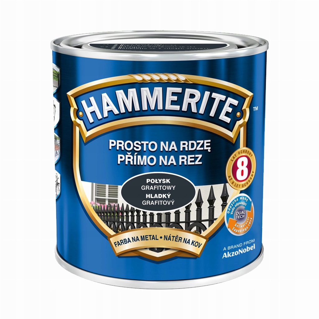 Hammerite Prosto na rdzę 0,25L - Połysk Grafitowy