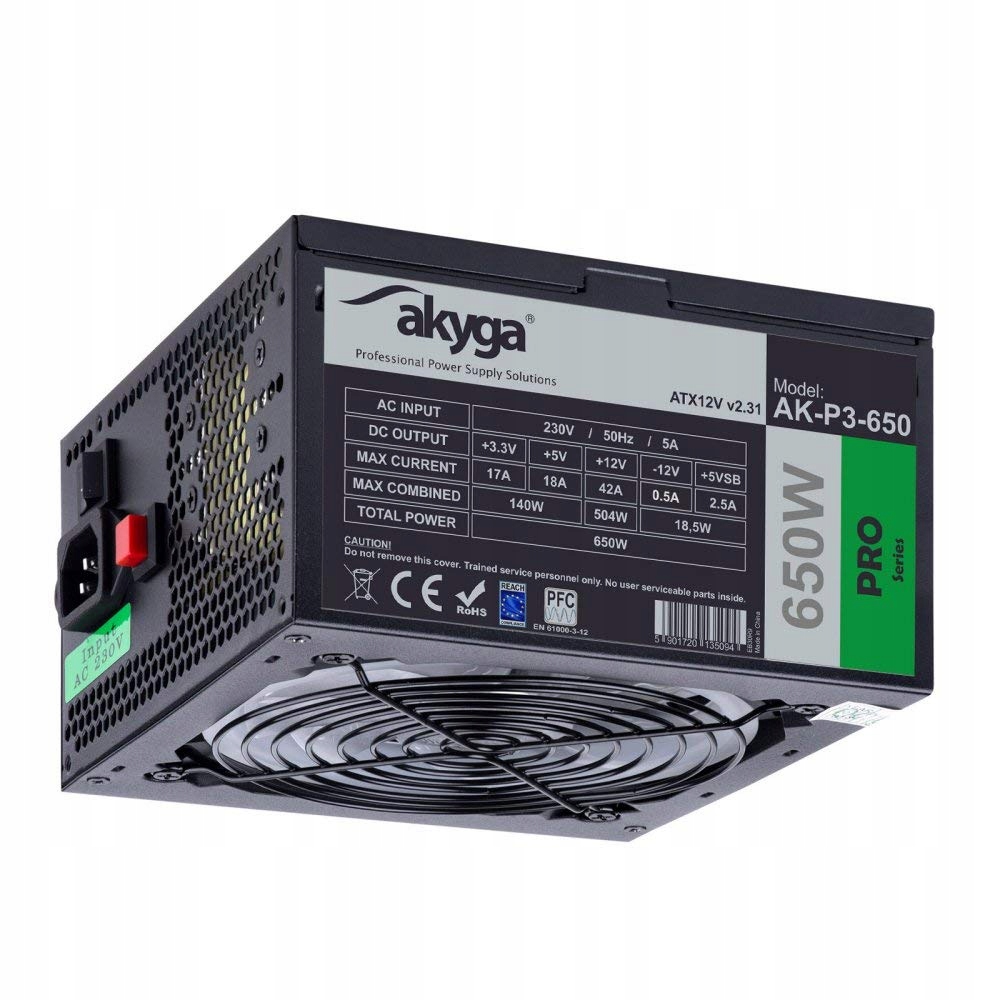 Zasilacz AKYGA ATX 650W RGB PPFC P8 4+4 PCI-E 6pi