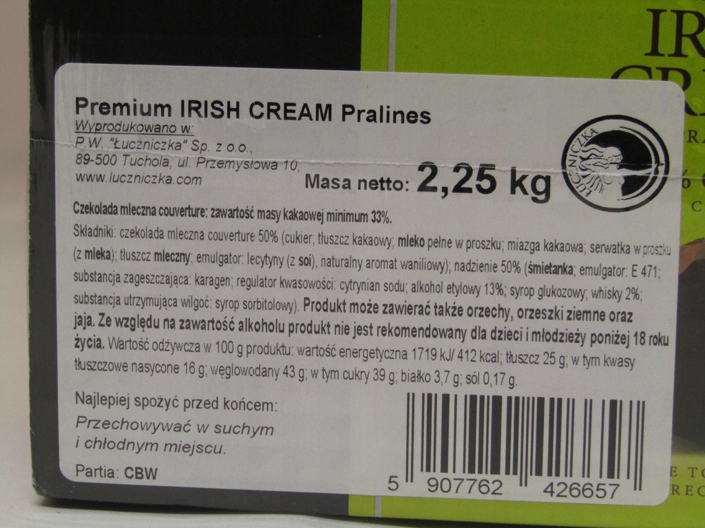 Cukierki Premium Pralines IRISH CREAM ŁUCZNICZKA - 12176574959 ...