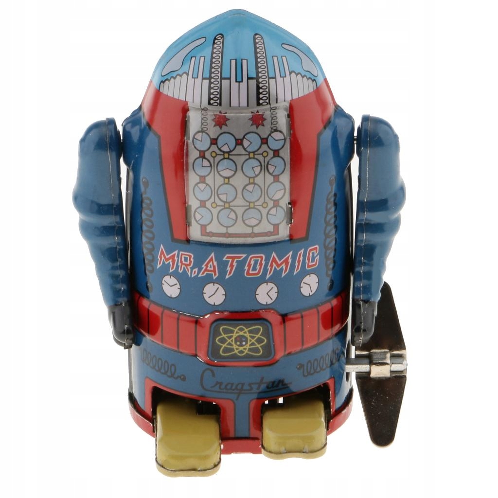 Vintage Wind Up Clockwork Mechanical Walking Tin Mr. Atomic Robot Toy Gift