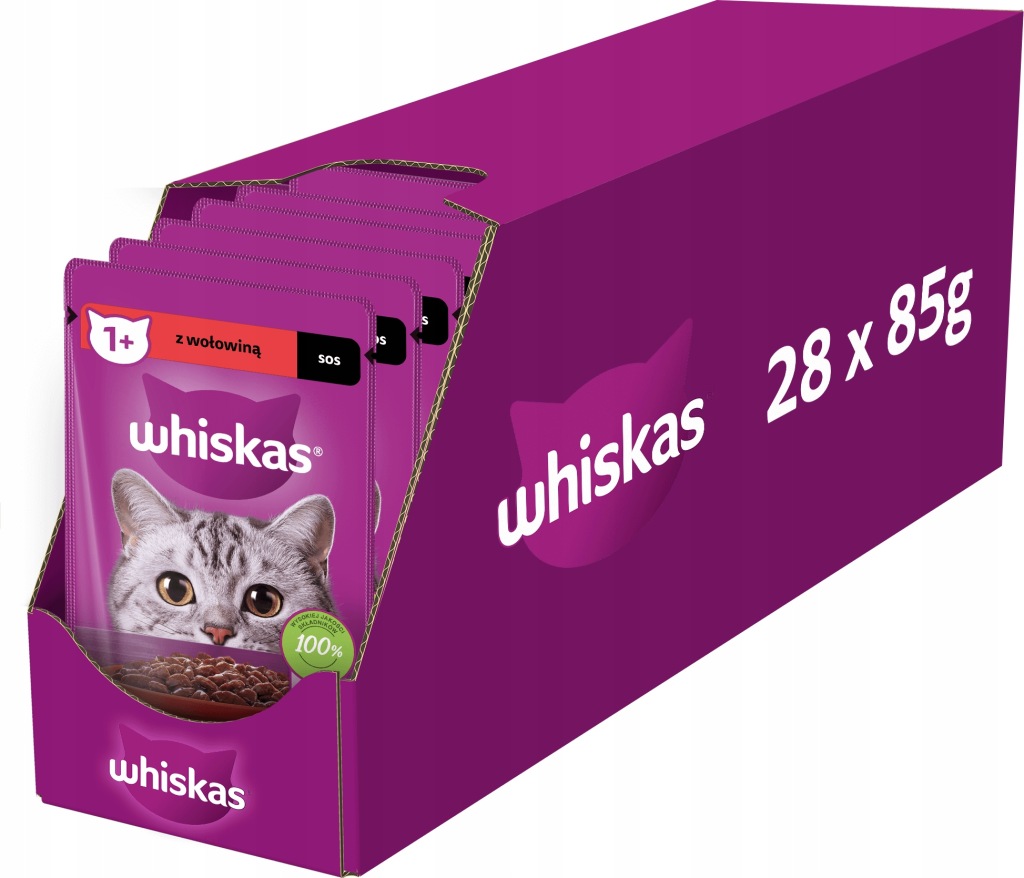Whiskas Adult wołowina 28x 85g Uszkodzone