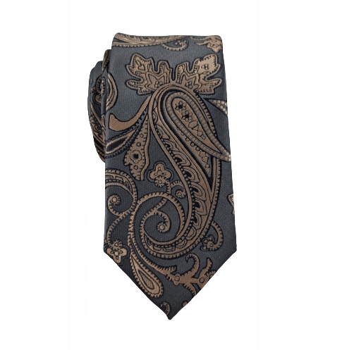 Elegancki krawat męski szary beż wzór 6cm