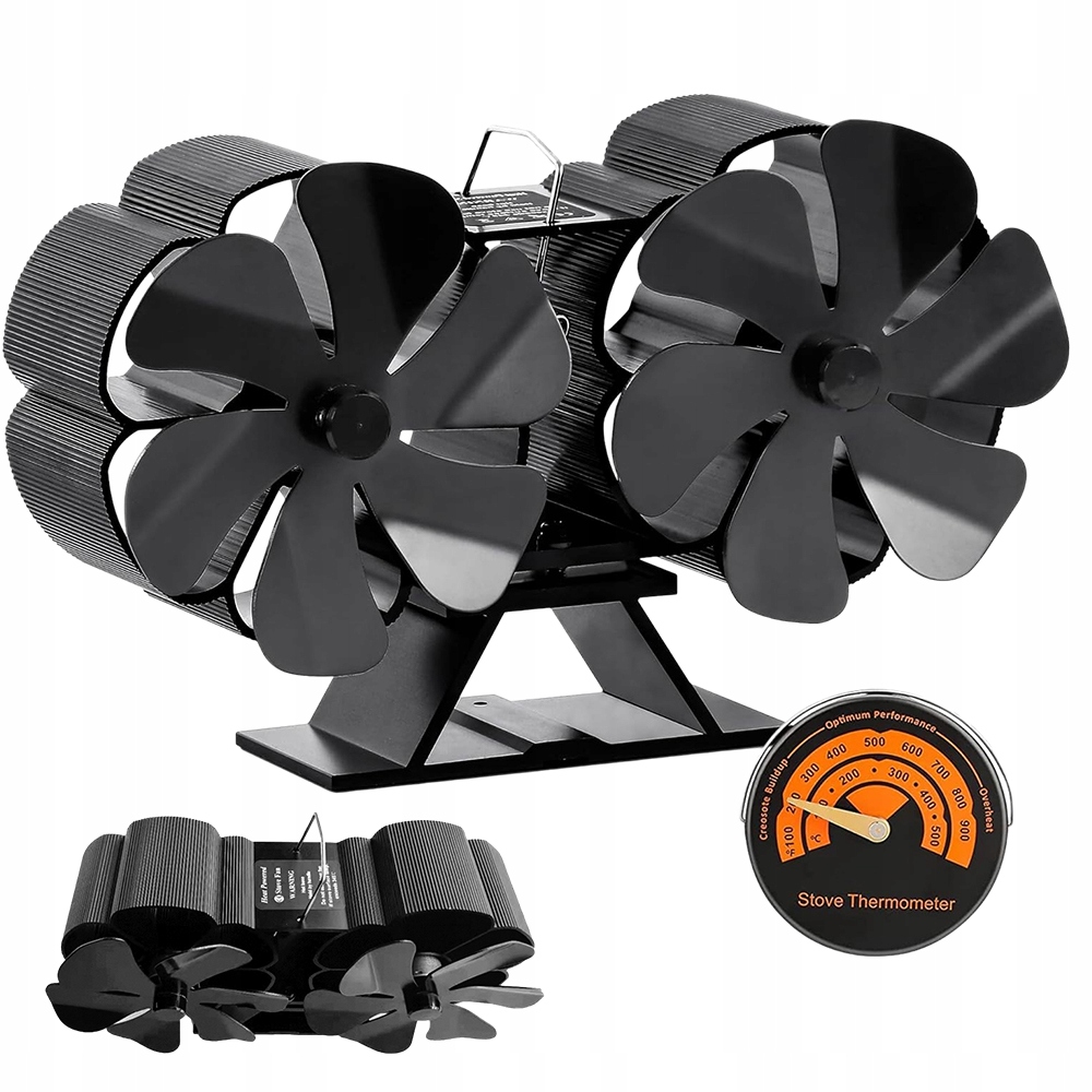 Heat Powered 12 Blades Eco Friendly Dual Head Stove Fan for Fire Place New