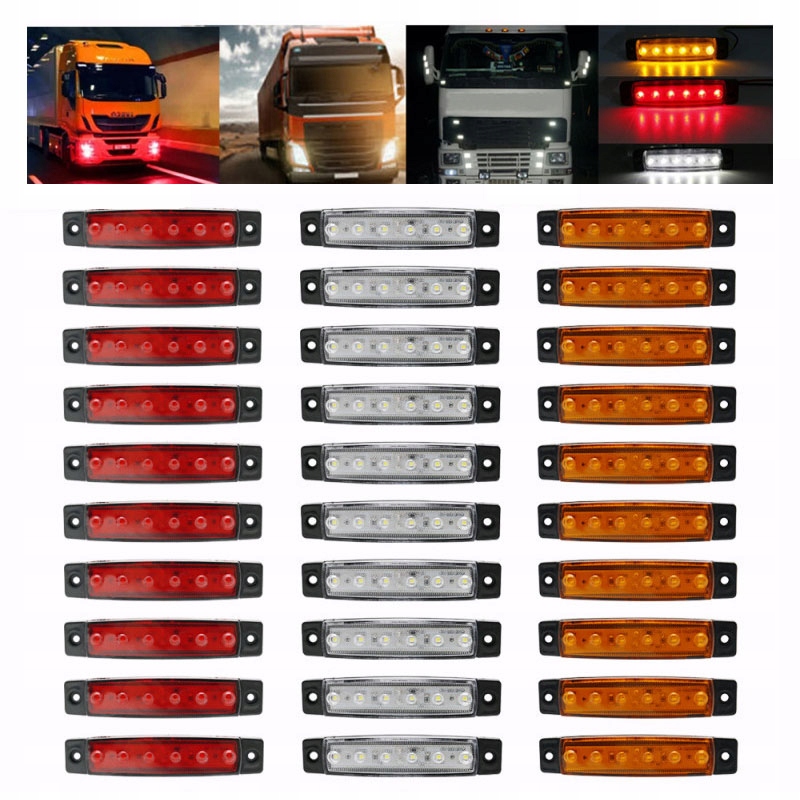 30x Lampki lampy obrysowe obrysówki 6 LED 12V 24V