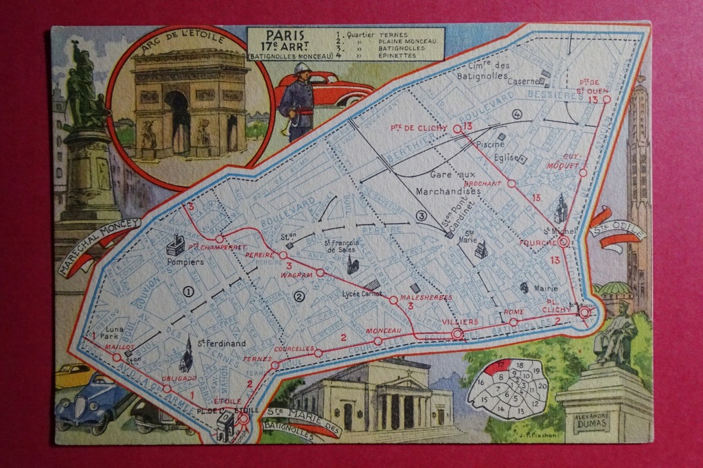 Dzielnica XVII, PARYŻ Paris Francja #1926# mapa, mapka
