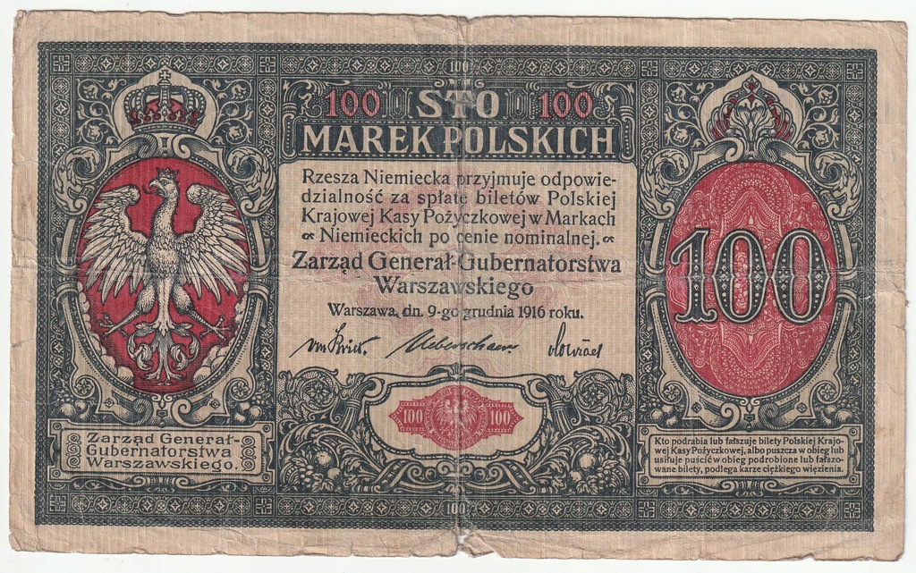 100 marek polskich 1916 - 1917 Generał