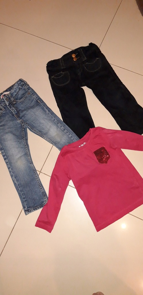 zestaw spodnie jeansy x2 Zara H&M + bluzka 98
