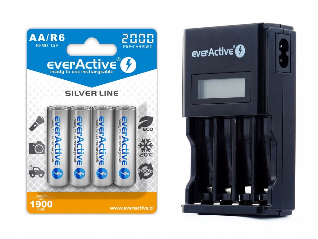 Ładowarka do akumulatorków everActive + 4X R6 AA