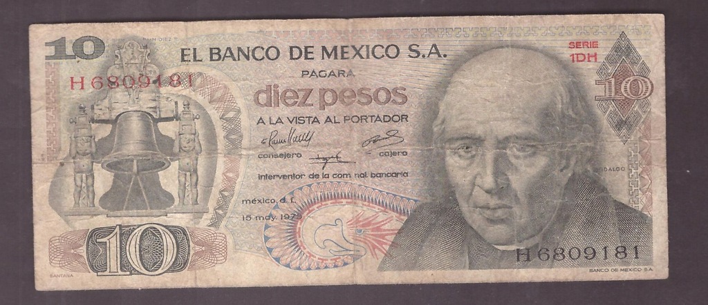 Meksyk - banknot - 10 Pesos 1975 rok