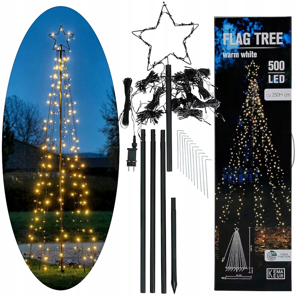 CHOINKA LED ZEWNĘTRZNA METALOWA 500 LAMPEK 2,5M XL