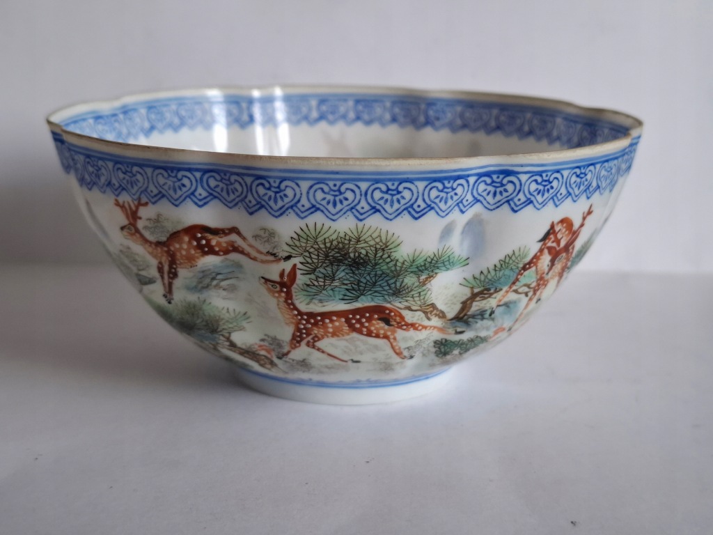 Chińska misa porcelanowa jak skorupka jaja Jelenie lata 60-70