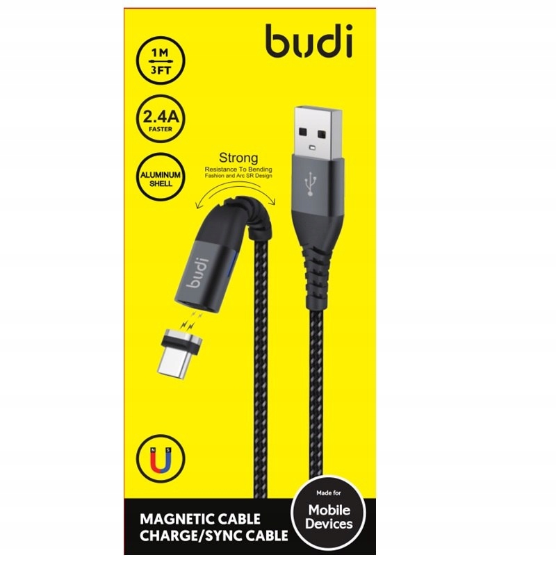 Budi - Kabel USB-A - USB-C z magnetyczną końcówką,