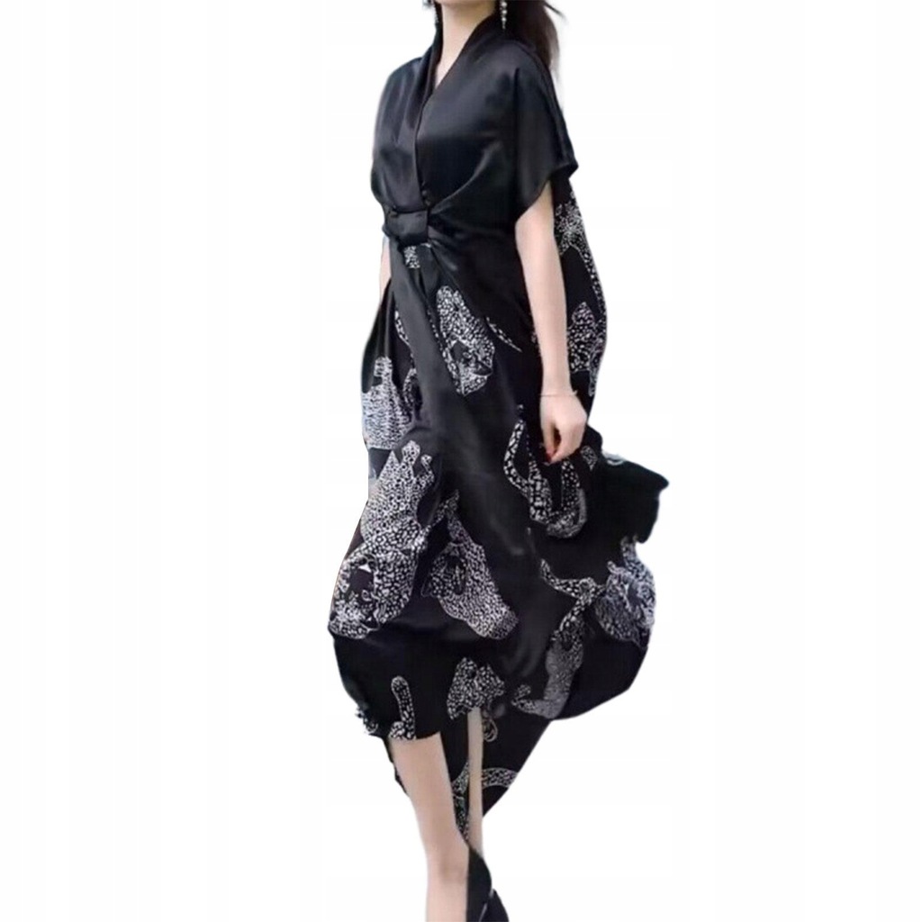 Women s Summer Dress Fashion Loose Dress Elegant Short Sleeve Robe L Black