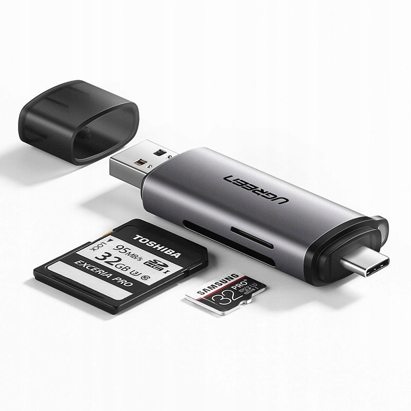 Adapter USB + USB-C UGREEN czytnik kart SD + microSD (szary)