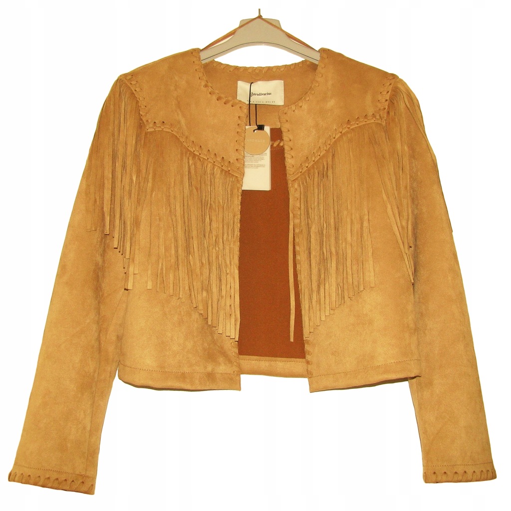 STRADIVARIUS Piękna Kurtka z FRĘDZLAMI Camel LUX M