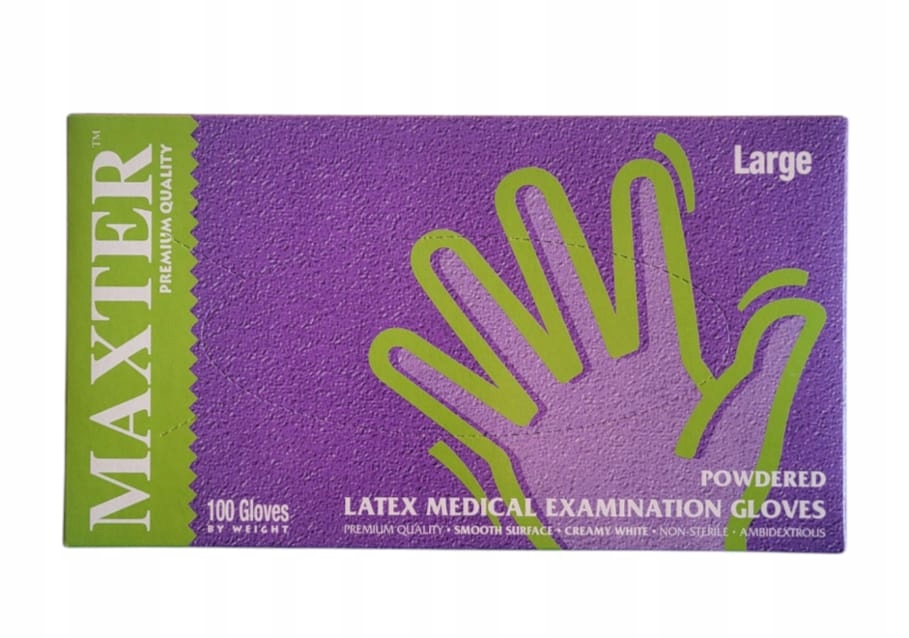 RĘKAWICZKI, RĘKAWICE LATEKSOWE PUDROWANE BIAŁE"MAXTER"100szt"L"
