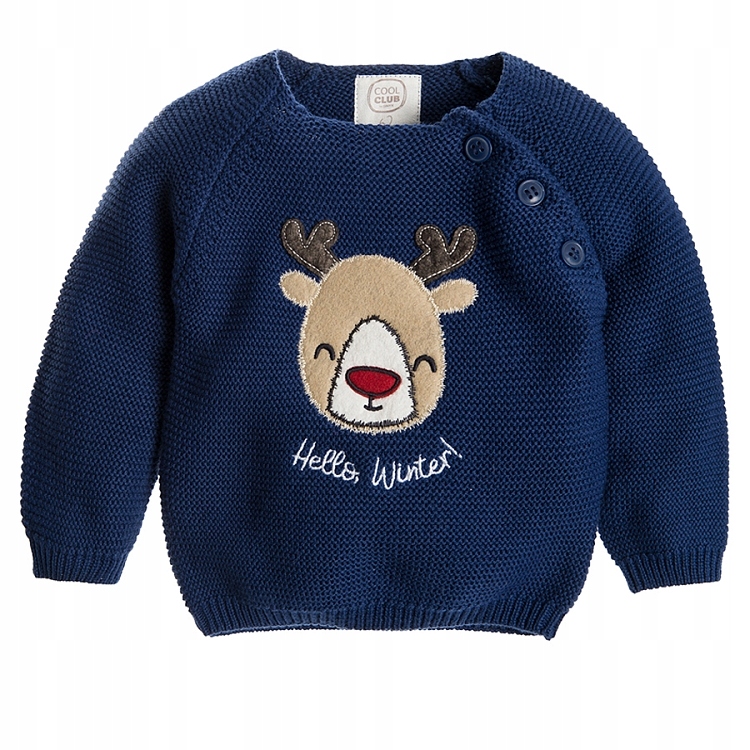 Cool Club świąteczny granatowy sweter r 62 renifer