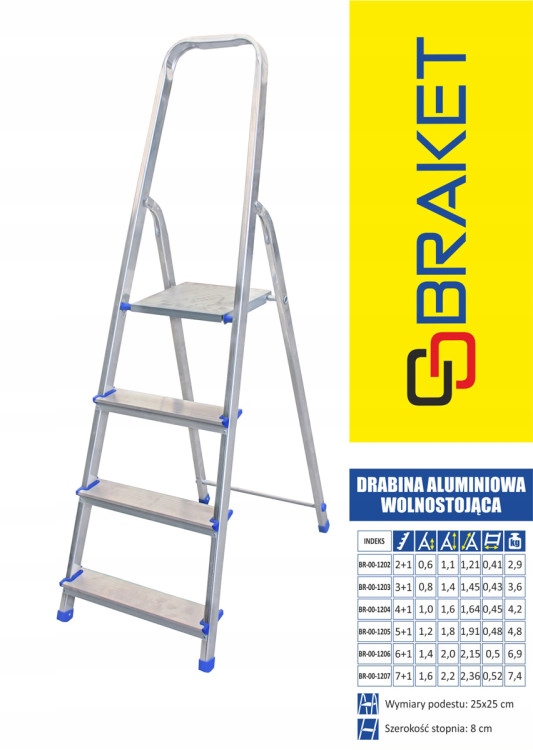 DRABINA ALUMINIOWA WOLNOSTOJĄCA 236CM 7 STOPNI + P