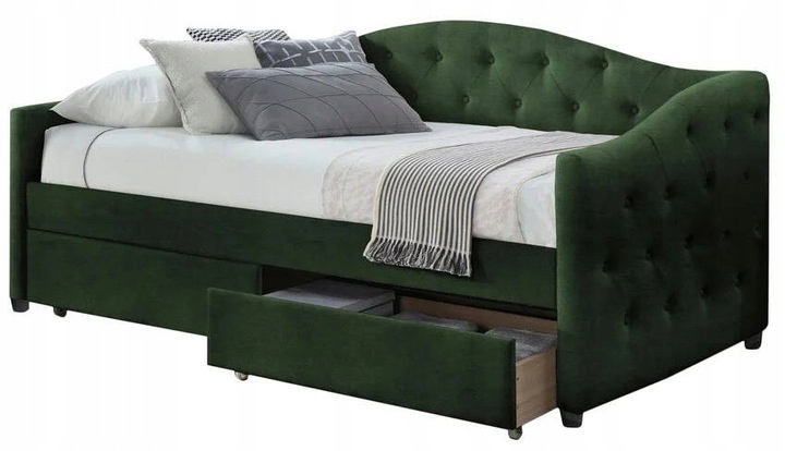 Łóżko 90x200 Ciemny zielony velvet z szufladami