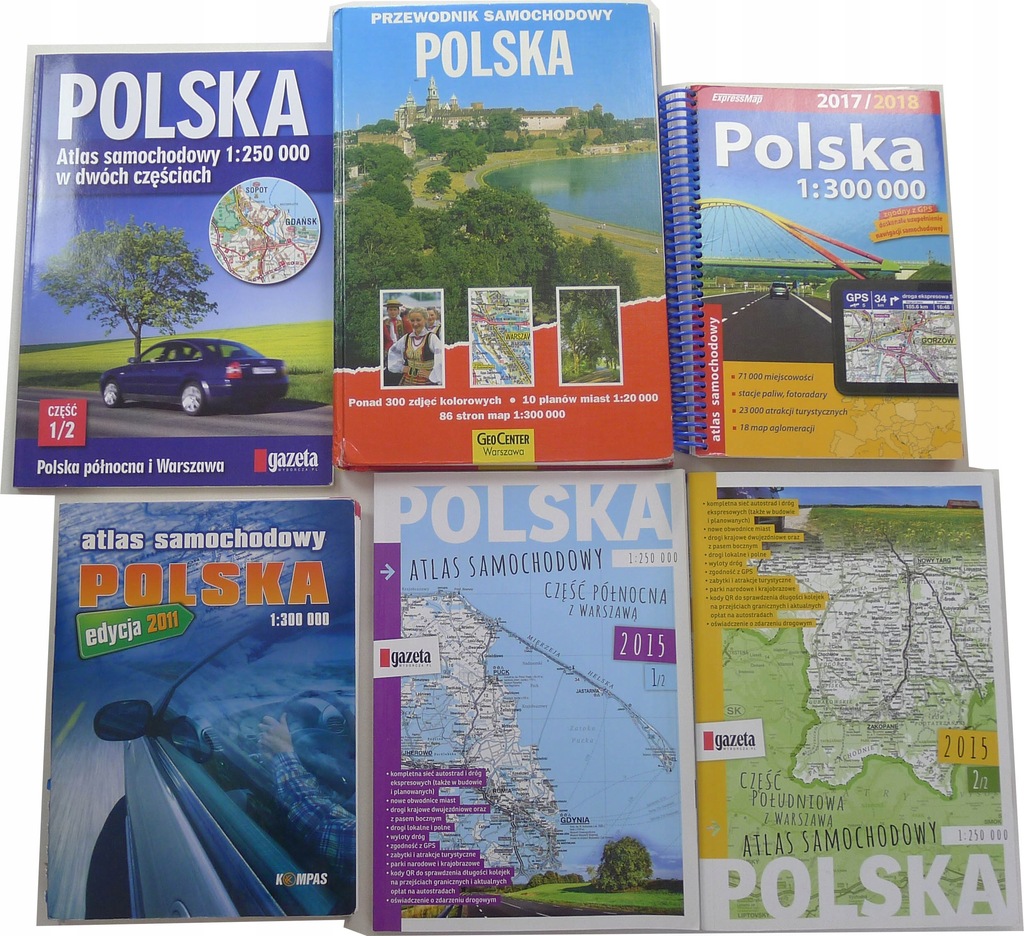 Przewodnik samochodowy Polska, atlasy zestaw 6 szt