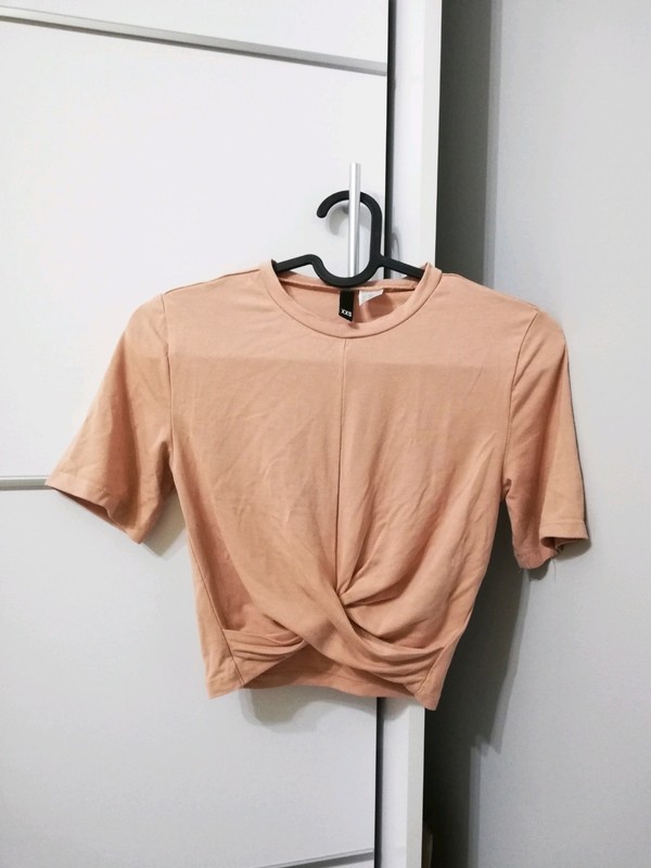 Beżowa różowa bluzka HM crop top