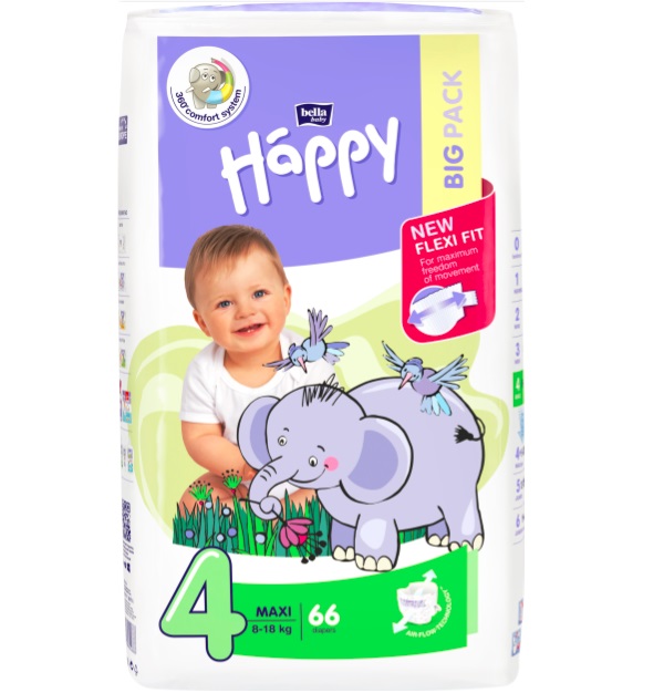 Pieluszki Happy New Flexi Fit Maxi 66 szt.BIG PACK