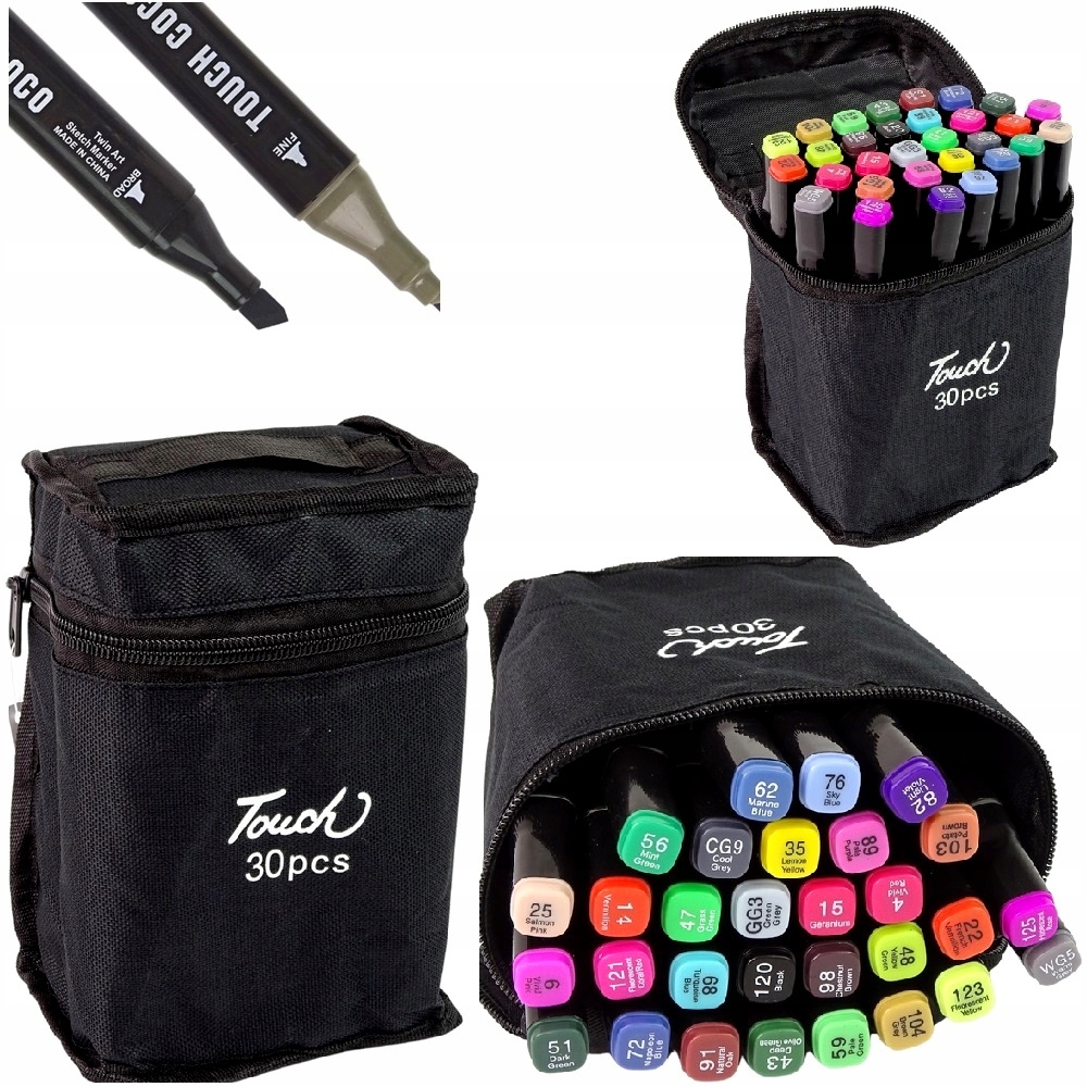 MARKERY ALKOHOLOWE 30 SZT Flamastry Mazaki Pisaki Dwustronne Pro + TORBA