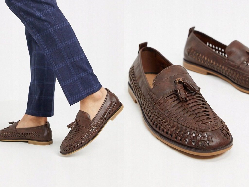 Burton Menswear Brązowe loafersy z frędzlami 42