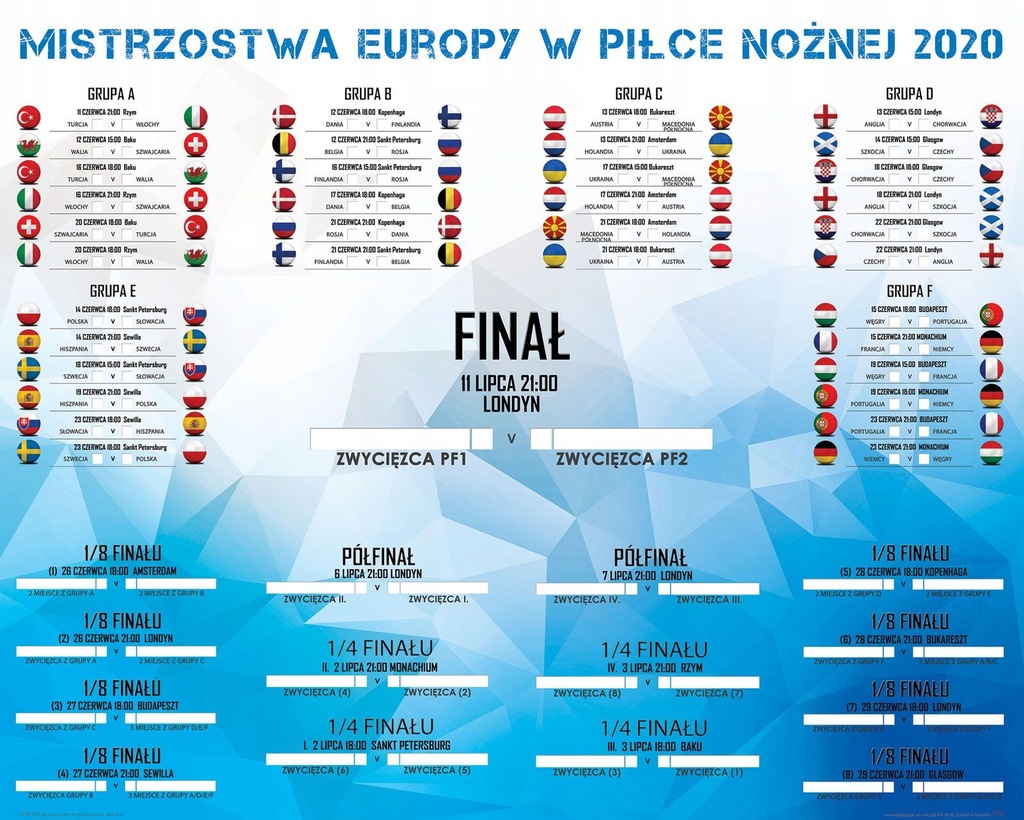 Mistrzostwa Europy 2020 Tabela 50x40 cm