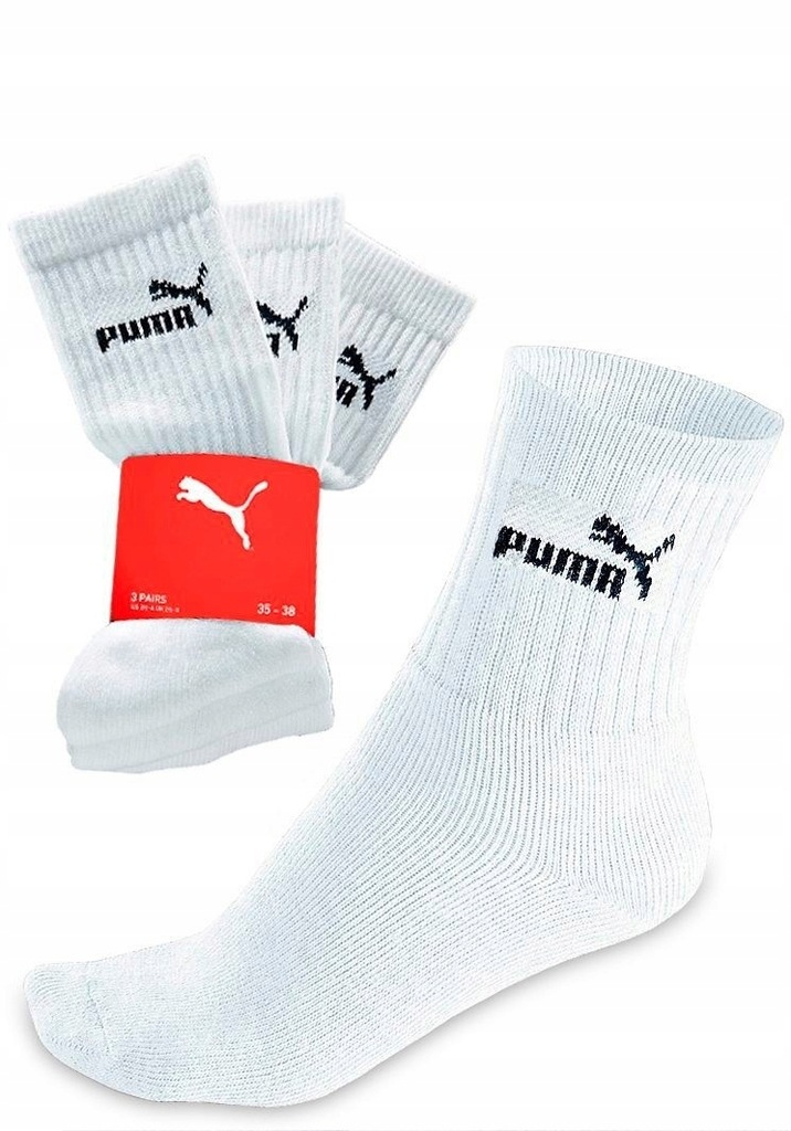 PUMA BIAŁE 3 PACK SKARPETY MĘSKIE 35/38