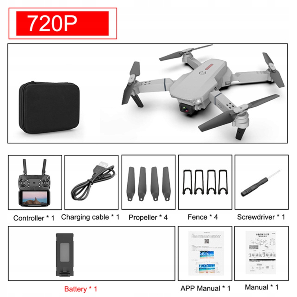 1 sztuka E88 Pro RC Quadcopter1 sztuka nadajnik1