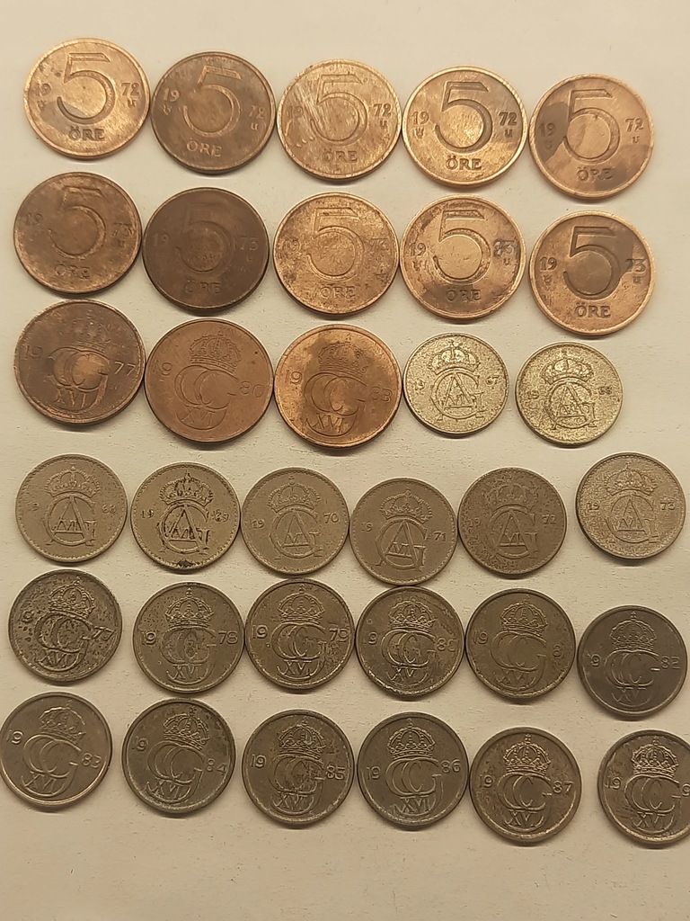 Szwecja - Zestaw 50 szt. monet 5 ore - 5 koron z 1965-90 prawie każda inna