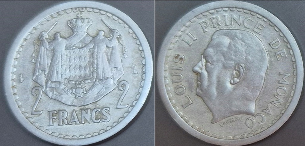 Monako 2 franki 1943r. KM 121 Ludwik II