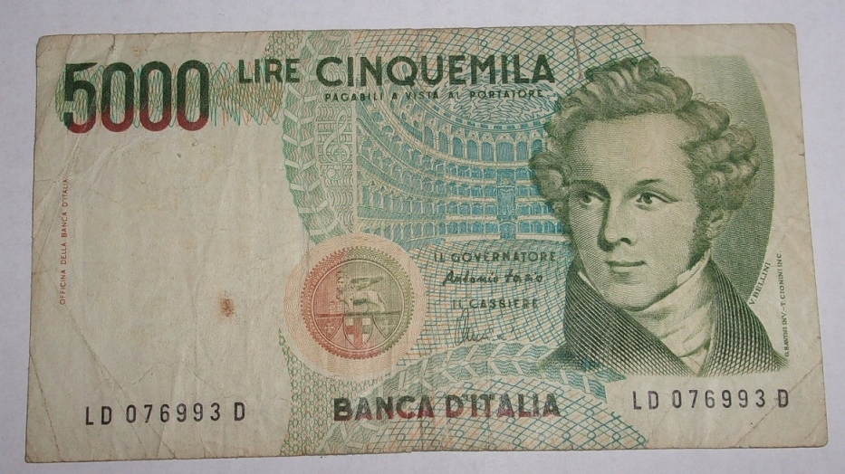 5000 lirów - Włochy - cinquemila lire - Banca D'Italia - banknot 1985 r.
