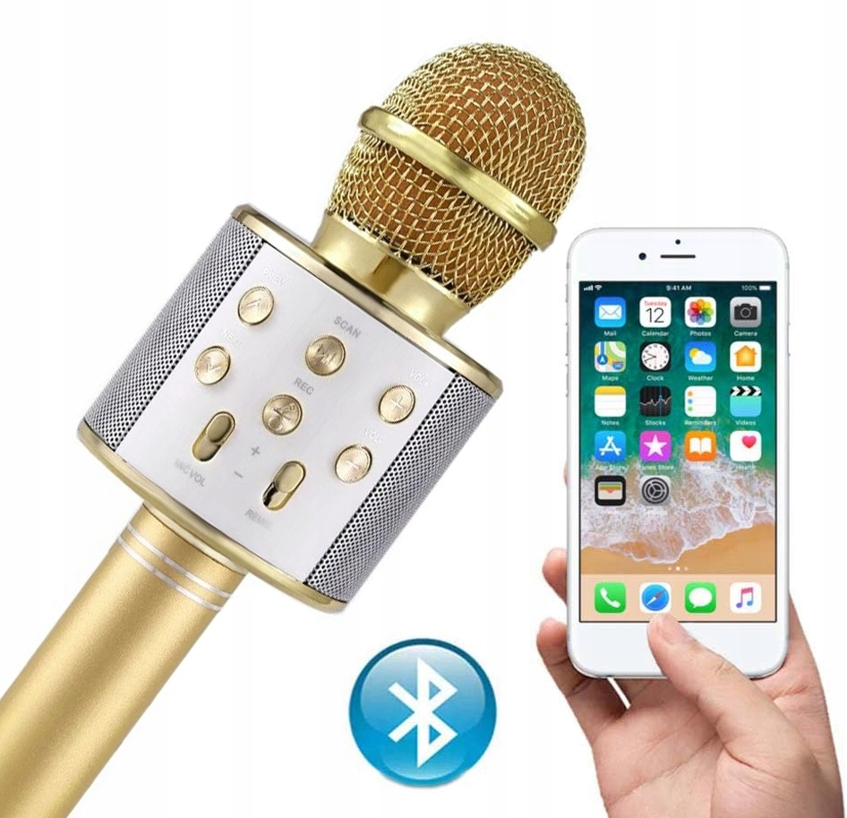 Купить КАРАОКЕ микрофон Bluetooth динамик GOLD Android IO: отзывы, фото и  характеристики на Aredi.ru (9321435736)