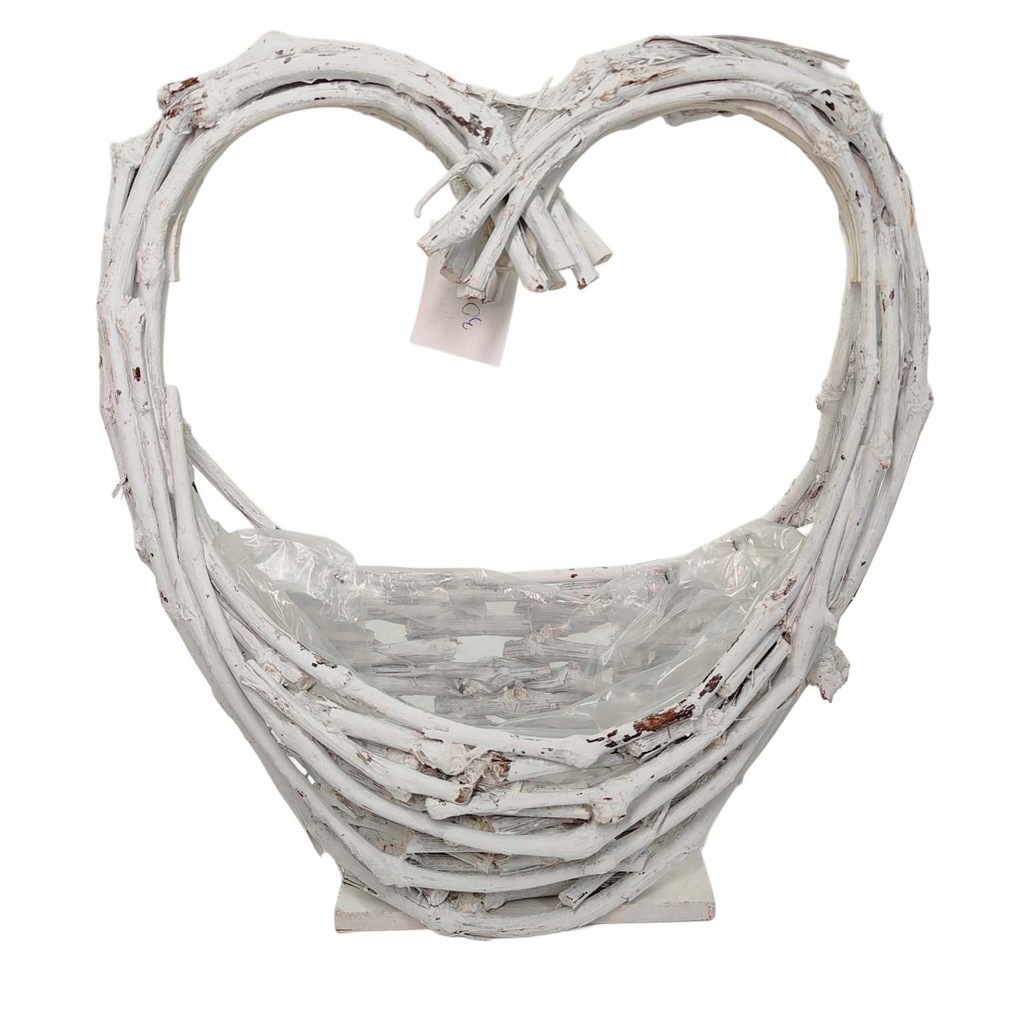 Koszyk wiklinowy serce białe L001