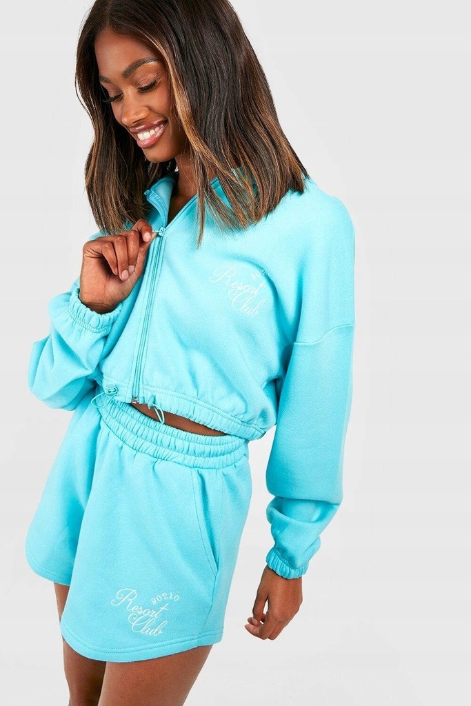 boohoo niebieski Krótki dres z haftowanym zamkiem bluza szorty M