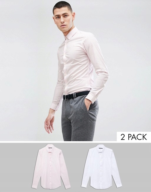 B618 FRENCH CONNECT biała/różowa koszula 2pack M