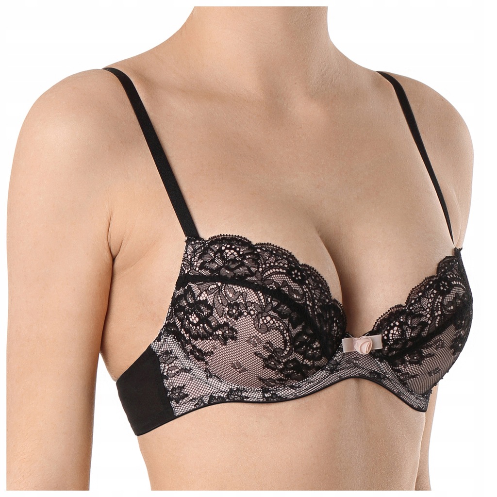 Biustonosz formowany efekt Push Up stanik koronkowy Conte TB1093 czarny 85A