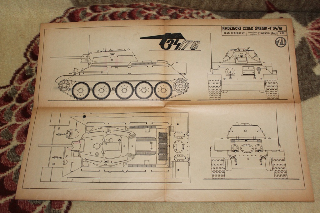 Radziecki czołg T-34 Plany modelarskie Stan BDB