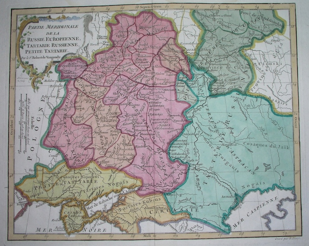 1778 oryginał MAPA Polska KRESY UKRAINA ROSJA KOZACY KRYM KIJÓW Vaugondy